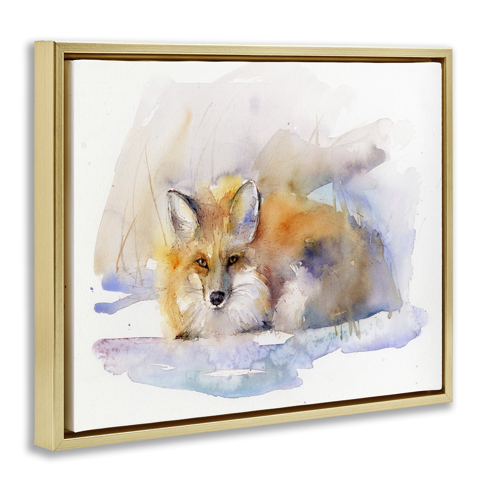 Stupell Industries Fox Sleeping in Snow Animals & Insects Painting Gold Floater Framed Canvas Art Print Wall Art, 21 x 17