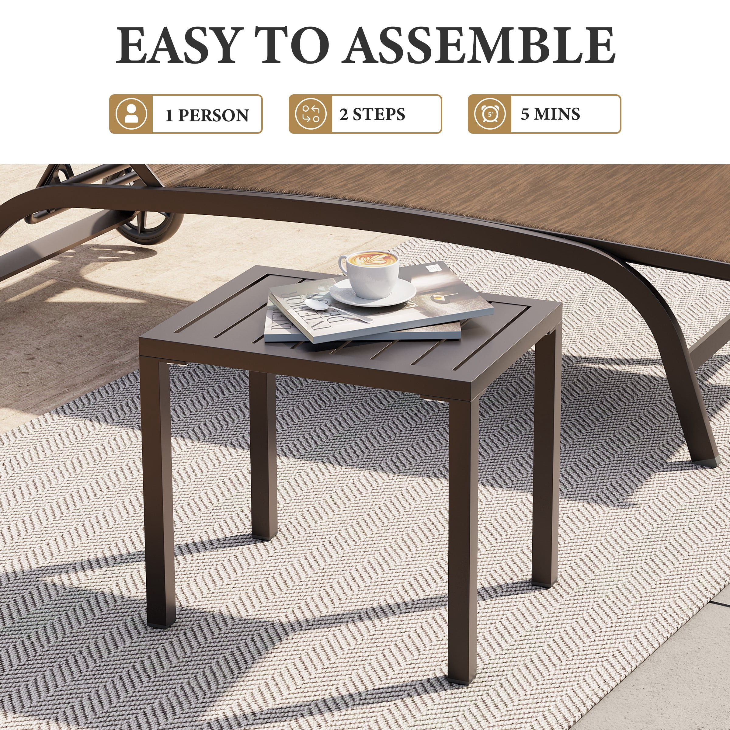 Crestlive Products Outdoor Side Table, 18" x 13.7" Aluminum Rectangular Patio End Table, All-Weather, Brown
