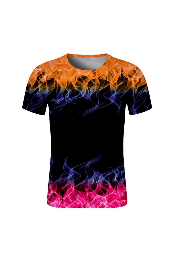 Mens Short Sleeves T Shirt Big and Tall Casual Crew Neck Flame Printing Fitness Sports Tops Summer Breathable Shirt