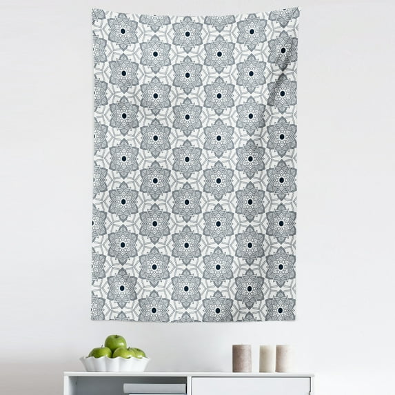 Mandala Tapestry, Symmetric Drawn Outline Zentangle Repetition Floral Ornament Ethnic Feels, Fabric Wall Hanging Decor for Bedroom Living Room Dorm, 5 Sizes, Charcoal Grey White, by Ambesonne