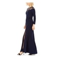 thumbnail image 3 of ADRIANNA PAPELL Womens Navy Lace Illusion 3/4 Sleeve Crew Neck Maxi Formal Fit + Flare Dress 4, 3 of 3