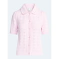 thumbnail image 6 of Free Assembly Women's and Women's Plus Cotton Pointelle Cardigan Sweater with Short Sleeves, Lightweight, Sizes XS-4X, 6 of 6