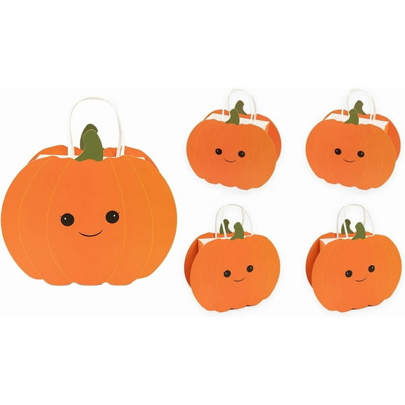Cheerland 4 Pcs Pumpkin Party Favor Bags Cute Face Pumpkin Shaped Candy Tote Goodie Bag Small with Handle