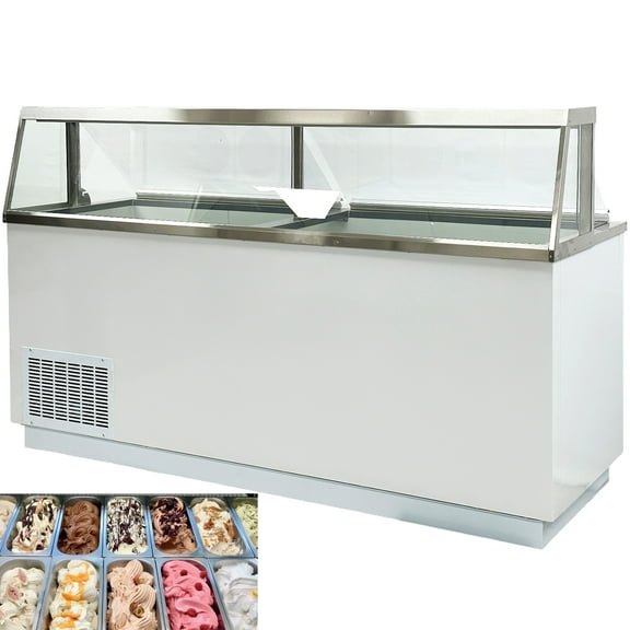 88 in. Gelato Ice Cream Dipping Cabinet, Big Capacity, Ice Cream Display Showcase, Gelato Freezer