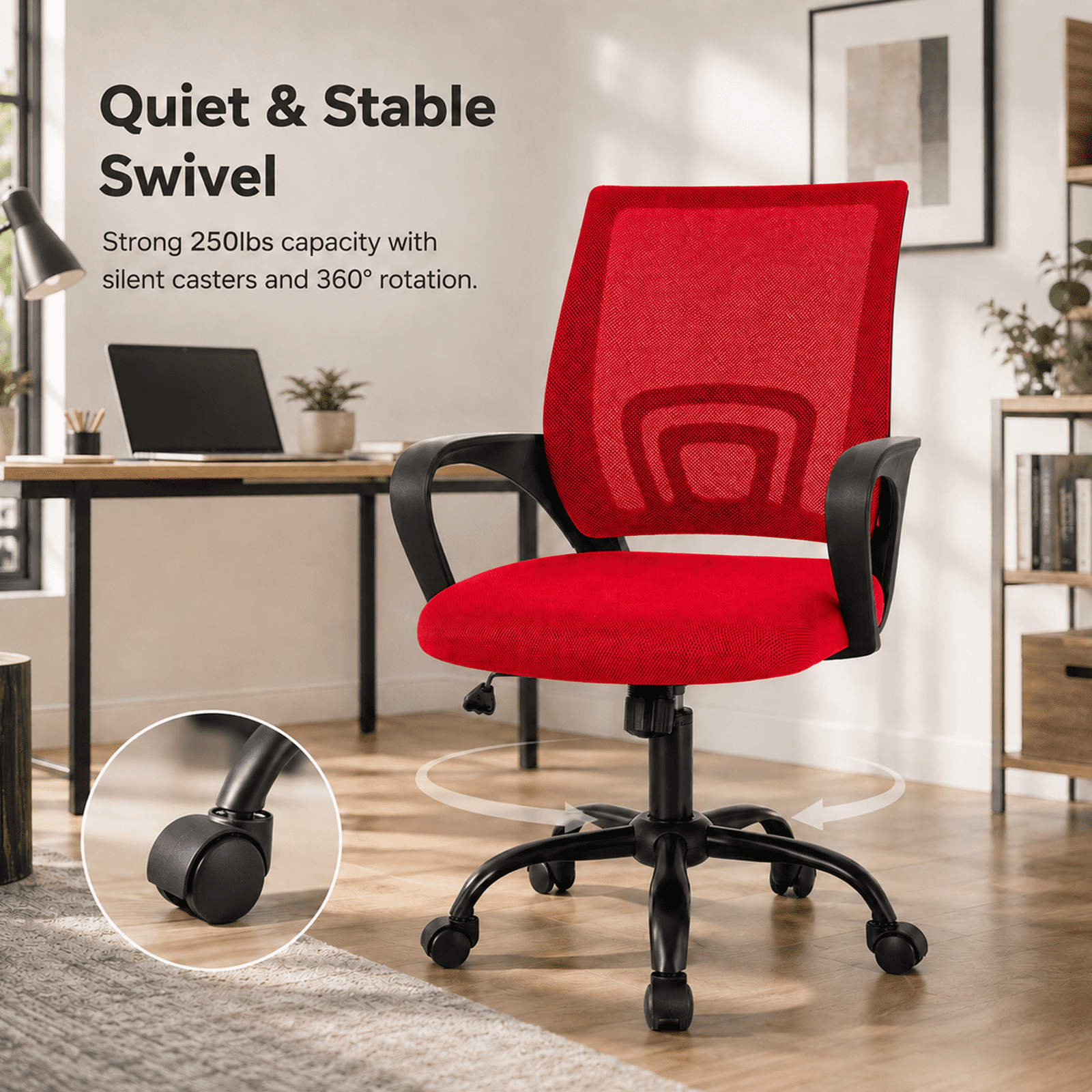 Alvantor 2 Set Office Chair, Ergonomic Mesh Desk Chair with Lumbar Support and Fixed Armrests, Adjustable Height & 360° Swivel, 250lbs