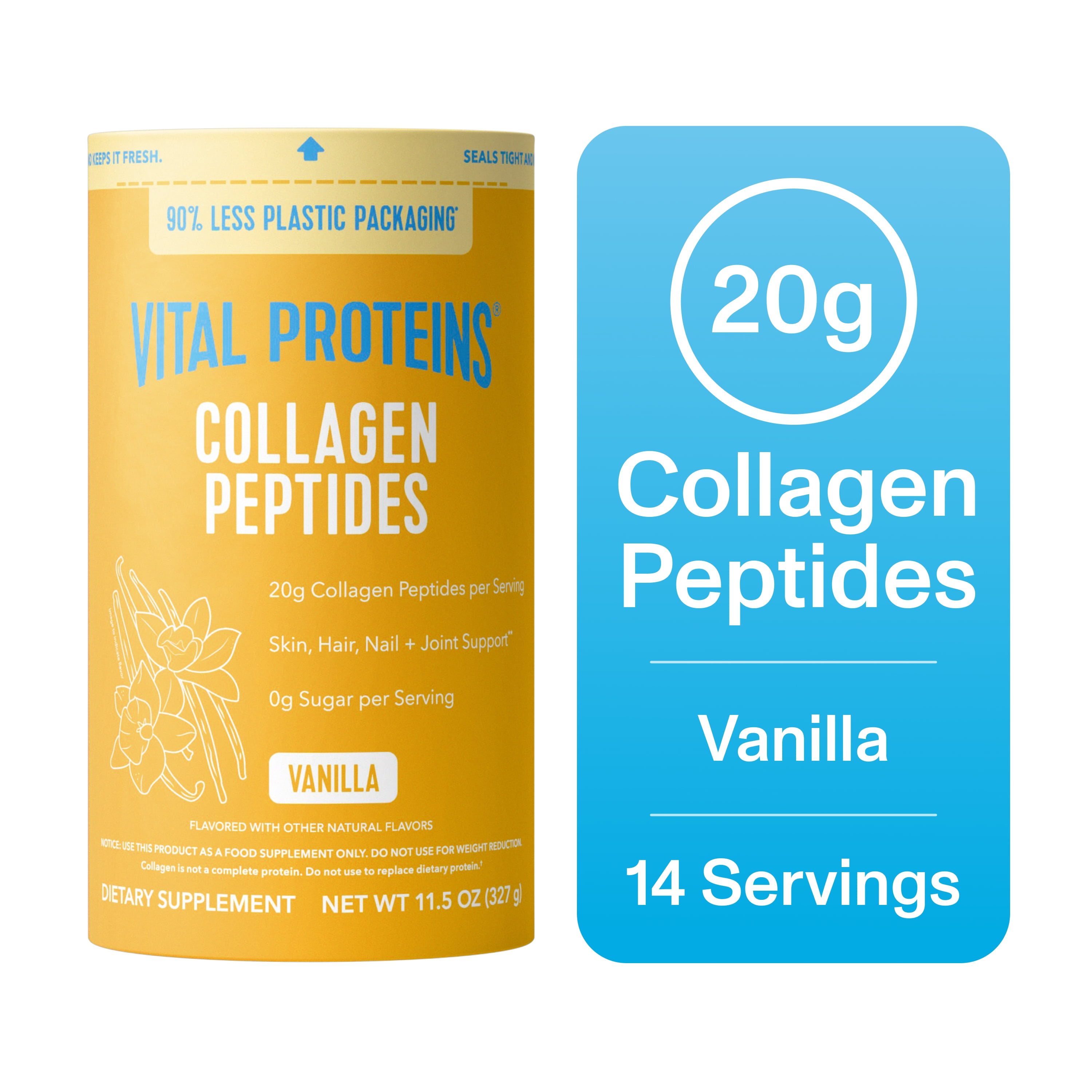 (4 pack) Vital Proteins Grass-Fed Collagen Peptides Powder Supplement, Vanilla Flavor, 11.5 oz - Joint, Hair, Skin, and Nails Support