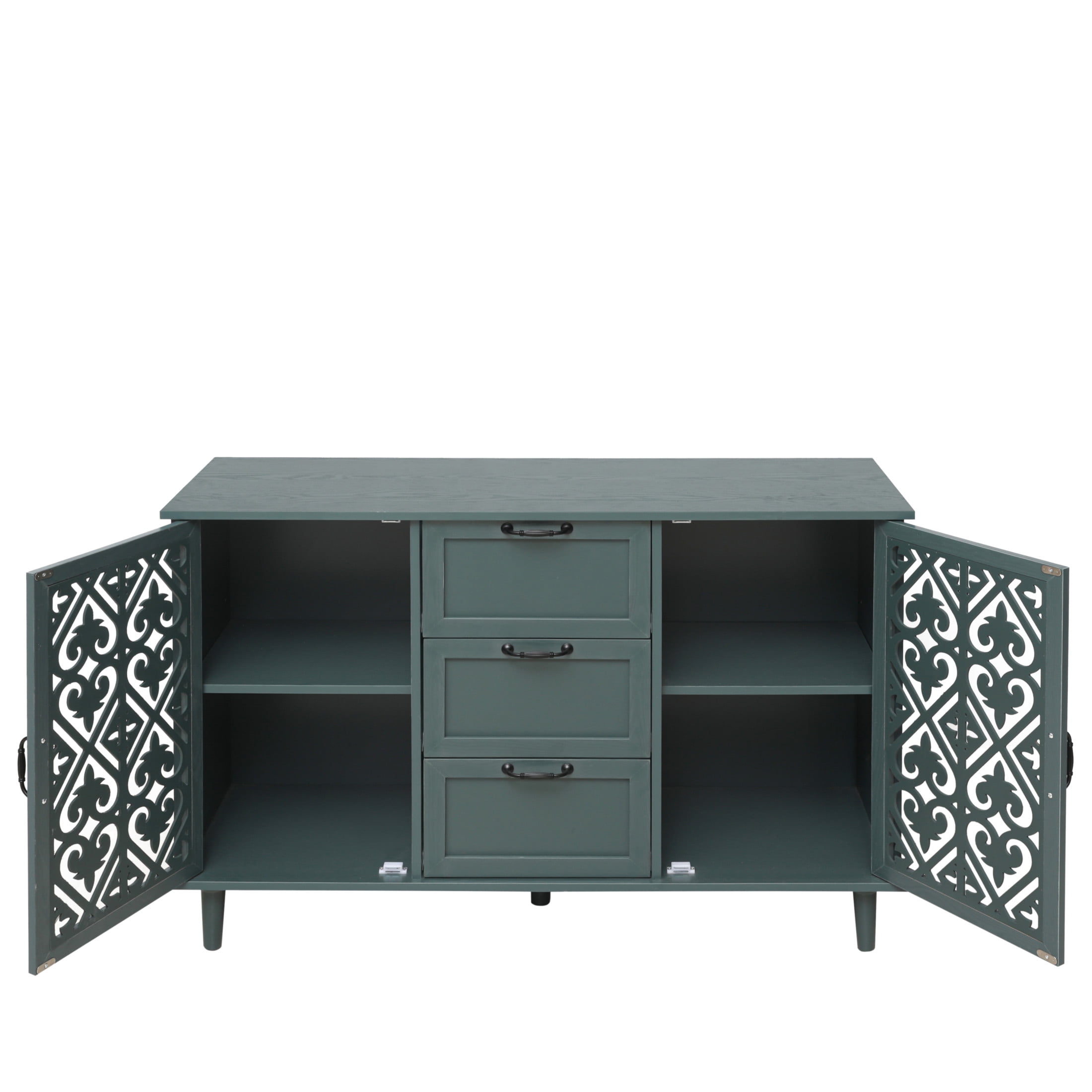 Eleanor American Design Storage Cabinet with Symmetrical Pattern, Dressers with 2 Doors, 3 Drawers and Solid Wood Legs, Dark Green
