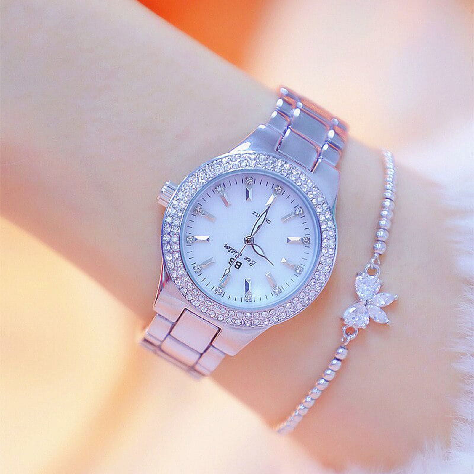 Elegant Silver Color Diamond Jewelry Watches for Women Moving Crystal Sands  Fashion Dress Wrist watch Full Steel Bracelet Watch