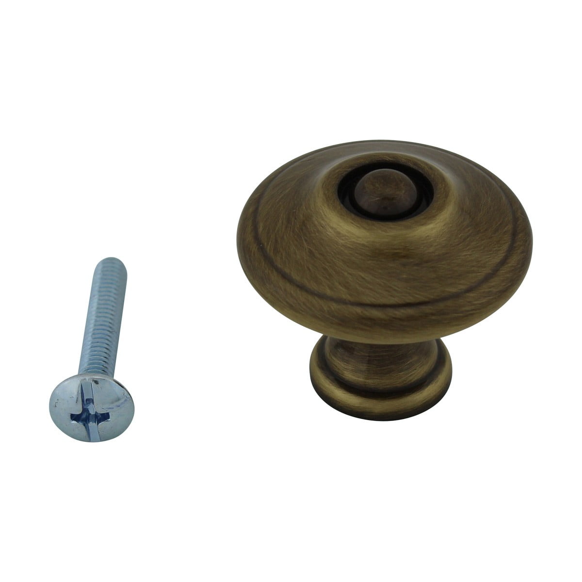 Antique Round Brass 1 1/4 in. dia. Kitchen Cabinet Door Knob Pull Handle w/Screws| Renovators Supply - Set of 6