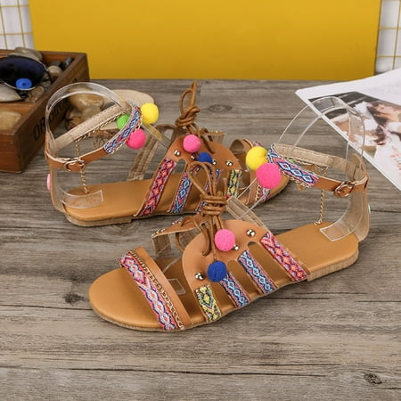 

VKEKIEO Peep Toe Platform Sandals Flat Heel Platform Brown