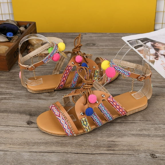 BONIXOOM Brown Sandals Women Clearance Fall Buckle Platform Casual Fashion Womens Shoes Brown Size 9.5-10