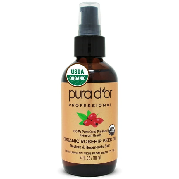 Pura D Or Organic Rosehip Seed Oil 4oz 118ml 100 Pure Cold Pressed Usda Certified Organic All Natural Anti Aging Moisturizer Treatment For Face Hair Skin Nails Men Women Packaging May Vary Walmart Com