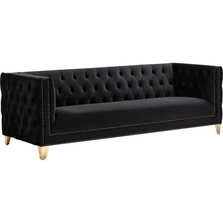 Pemberly Row Modern / Contemporary Deep Biscuit Tufting Black Finish Velvet Sofa