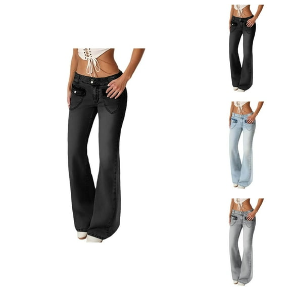 Jeans for Women 2025 Y2K Washed Low Rise Slim Fit Stretch Flare Bootcut Denim Jean Pants Womens Jeans Trousers