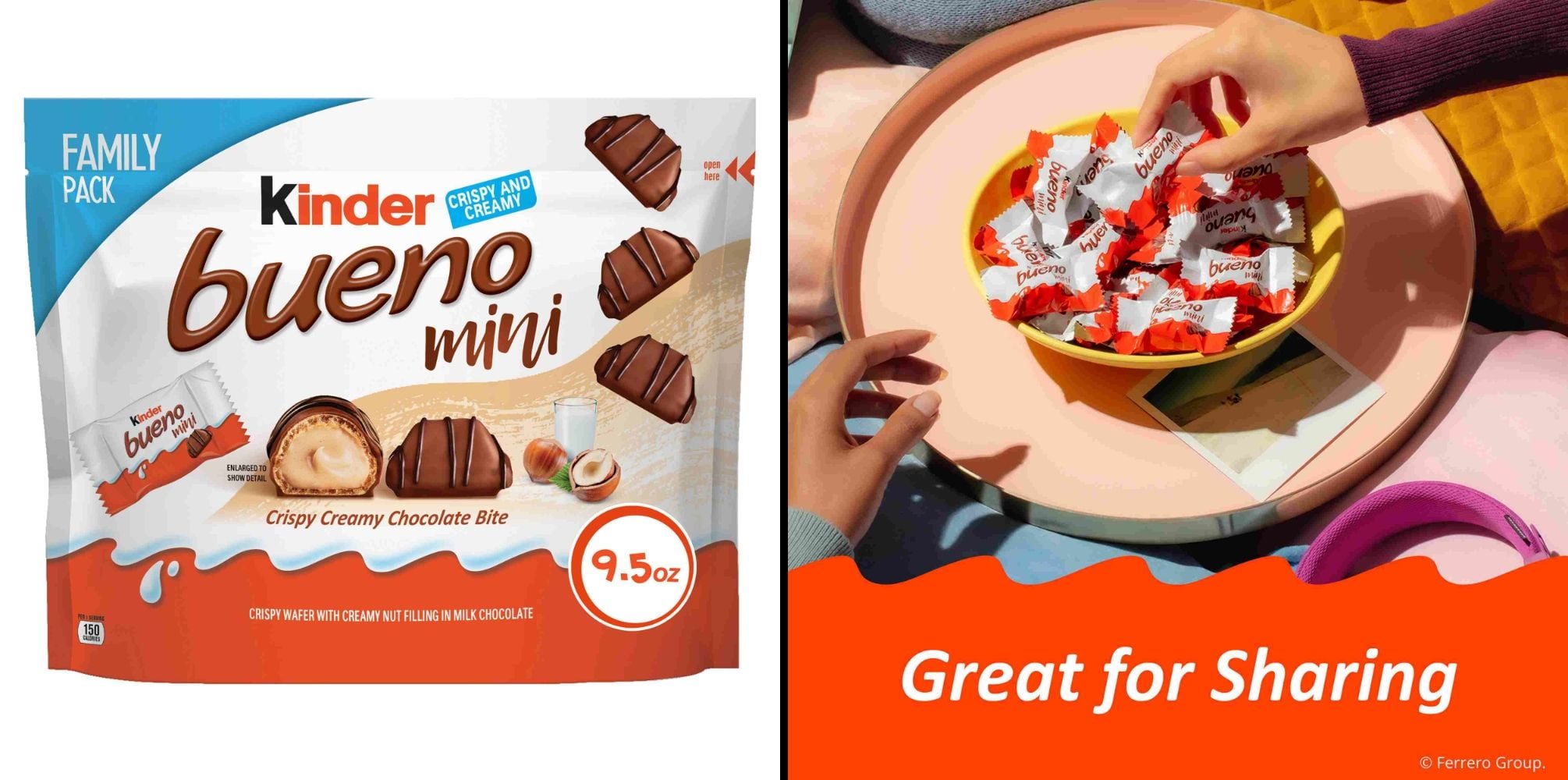 Kinder Bueno Mini Crispy Creamy Chocolate Bites & Hershey's Kisses Milk Chocolate Almonds Family Pack