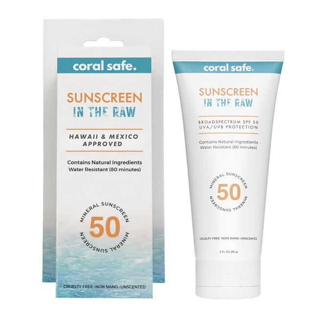 Loción de viaje con protección solar Reef Safe SPF 50 - México y Hawái Cumple con la Ley de arrecifes 104 Zinc biodegradable Vitamina E Sin oxibenzona ni octinoxato Ingredientes naturales resistentes