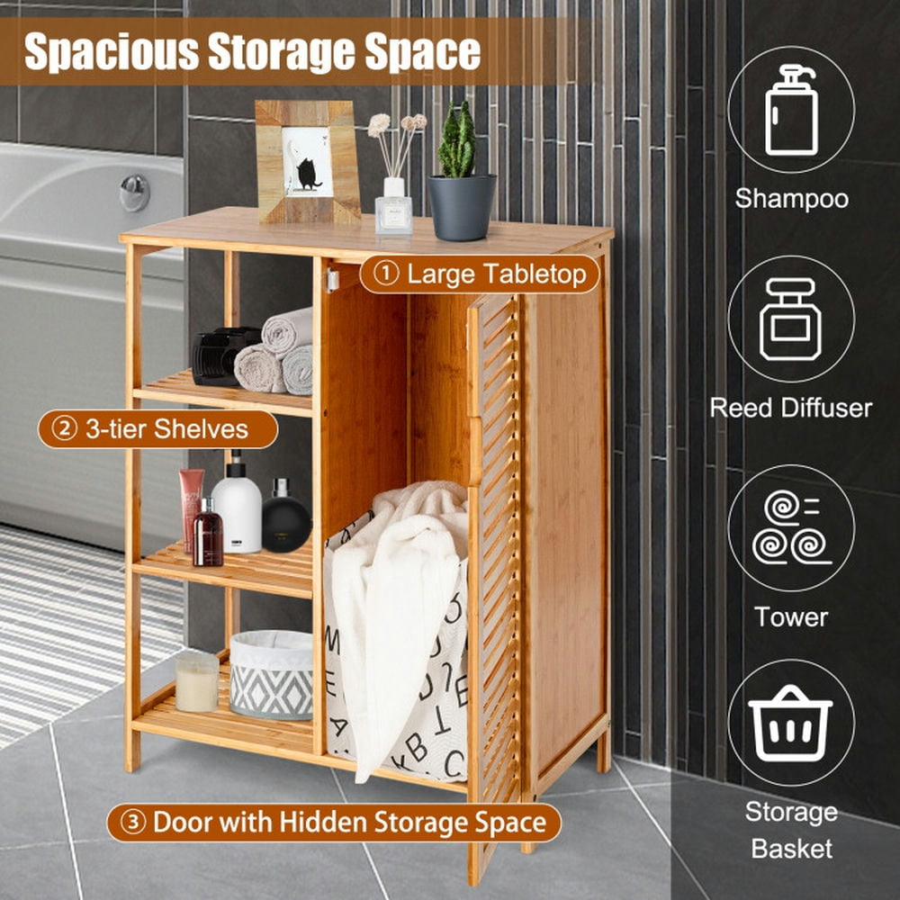 Finihen Bathroom Storage Cabinet, Bathroom Floor Cabinet, Bamboo Bathroom Storage Cabinet with Single Door, for Bathroom, Living Room, Bedroom, Kitchen, Natural Finihen Bathroom Storage Cabinet, Bathroom Floor Cabinet, Bamboo Bathroom Storage Cabinet with Single Door, for Bathroom, Living Room, Bedroom, Kitchen, Natural