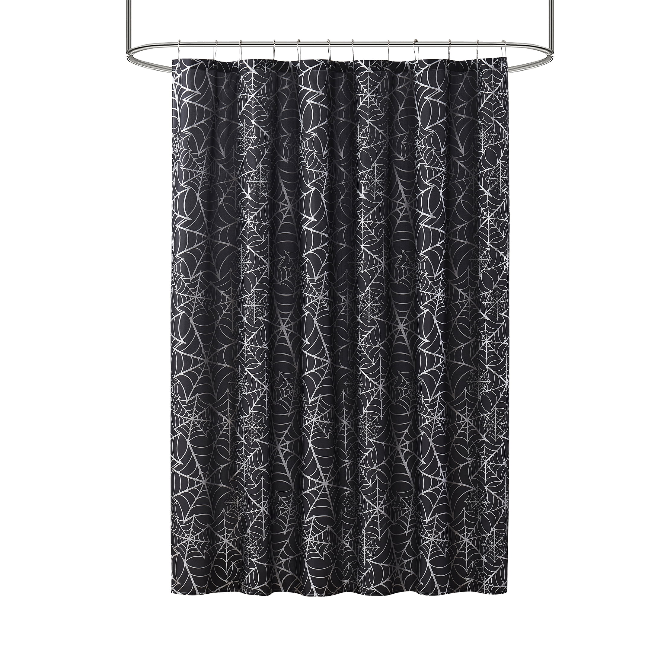 Way to Celebrate! Black Metallic Spiderweb Halloween Shower Curtain, 72" x 72