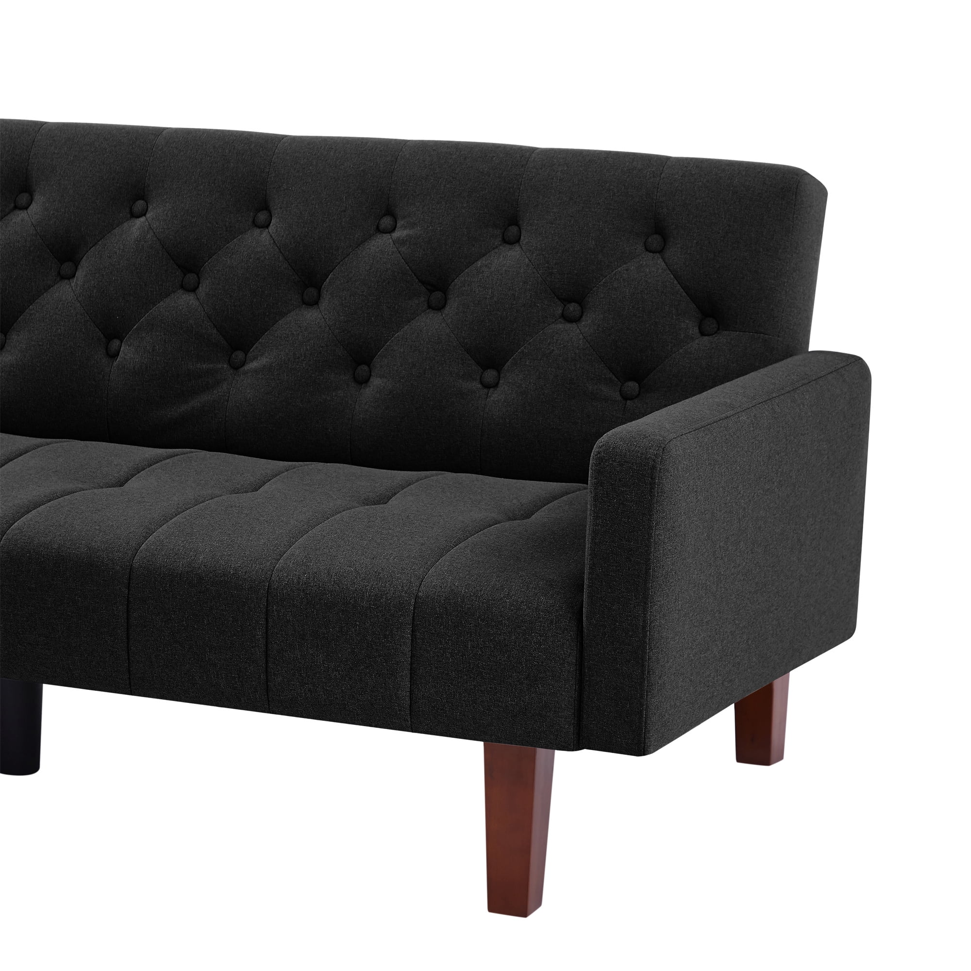 Aukfa 75" Tufted Futon Convertible Sofa Bed, Upholstered Arm Couch for Home Office, Black