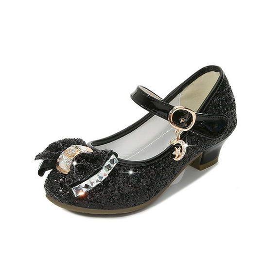 LYMAYTER Girls Flower Dress Shoes Mary Jane Wedding Bow Bridesmaids Low Heels Shoes for Kids Toddler Glitter Princess Shoes