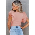 thumbnail image 3 of Women's Pink Dotty Mesh Ruffle Sleeve Ribbed Knit Top, 3 of 8