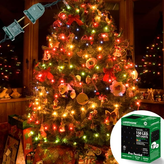 LAMPHOME150 LED Christmas Net Lights Outdoor Christmas Decorations Lights 6ftx4ft, Connectable Outdoor Fairy Mesh String Lights for Party, Wedding, Tree, Bushes Decorations (Multi-Colored)