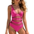 thumbnail image 4 of idosla Women's Tummy Control Swimsuits Mesh Sexy One Piece Bathing Suits Slimming V Neck Swimwear (Hot Pink, XL), 4 of 9