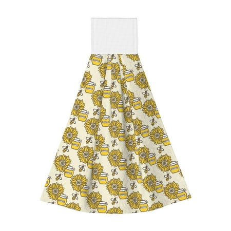 

Qekee Cartoon Honey Pot Bee Sunflower Print Hanging Kitchen Towels Coral Velvet Wipe Hand Towel Absorbent Hand Towels Microfiber Tie Towel for Bathroom Kitchen Decor