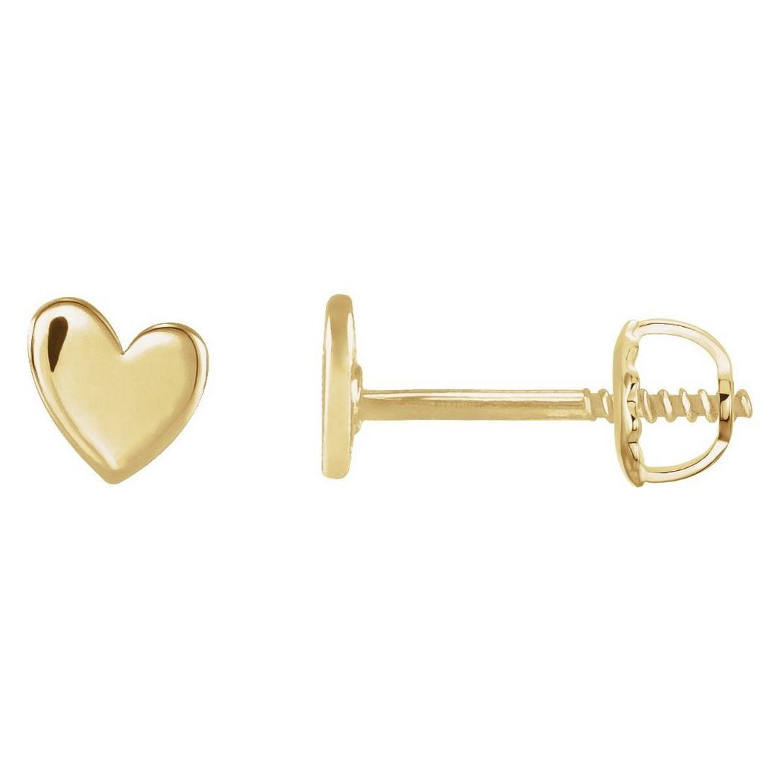 14k Yellow Gold Pair 4mm Threaded Backs Included Polished Asymmetrical Love Heart Earrings Stud Earring for Women