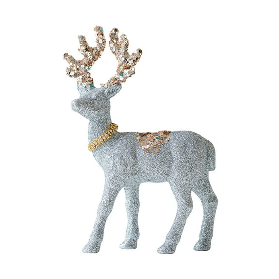 Gold Glitter Reindeer Christmas Decor, Elegant Standing Figurine with Pinecone & Ribbon Accents for Fireplace Mantle, Table Centerpiece, and Holiday Home Decor