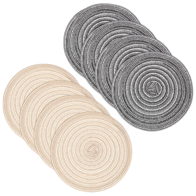 Uxcell 8 Pcs Manteles Individuales Redondos Tejidos, Mantel Lavable de 7 Pulgadas Resistente al Calor Decorativo para Mesa de Comedor de Cocina Encimera, Beige/Gris