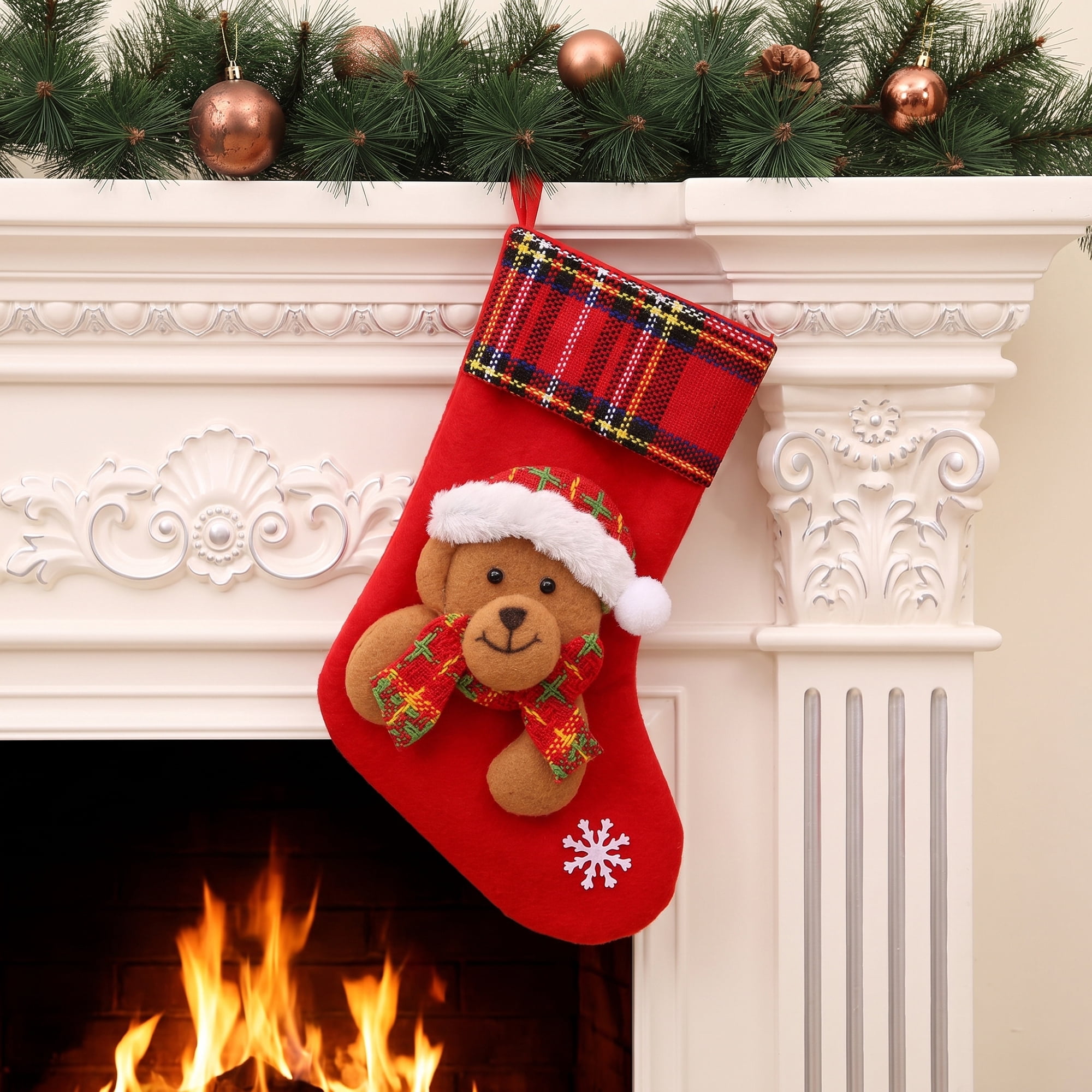 Unique Bargains Braided Knit Christmas Stocking Double Layer Nordic Hygge Sock Bear 6"