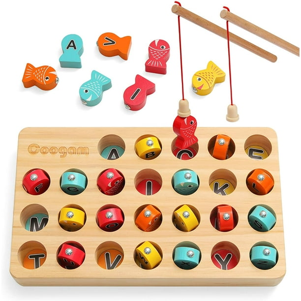 Coogam Wooden Magnetic Fishing Game, Fine Motor Skill Toy ABC Alphabet  Color Sorting Puzzle, Montessori Letters Cognition Preschool Gift for 3 4 5  Years Old Kid Early Learning with 2 Pole 