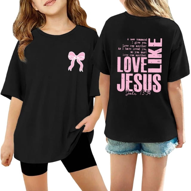 WENXIAOO T-shirts Filles Manches Courtes Col Rond T-shirts Graphiques Mode Tenues d'Été pour Filles T-shirts Filles