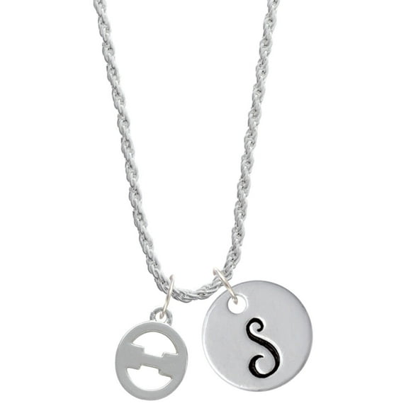 Delight Jewelry Silvertone Large Greek Letter - Theta - Silvertone Script Initial Disc - S - Charm Necklace, 20"+3"