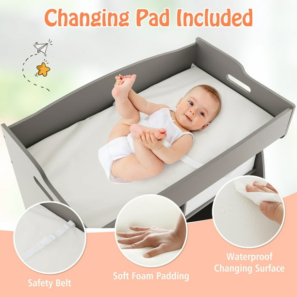 Costway Baby Changing Table Dresser Infant Diaper Station Nursery with Pad Drawers Walmart