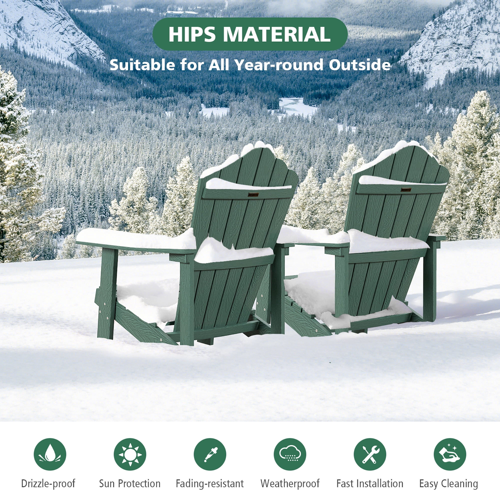 Gymax Patio HIPS Outdoor Weather Resistant Slatted Chair Adirondack Chair w/ Cup Holder Dark Green
