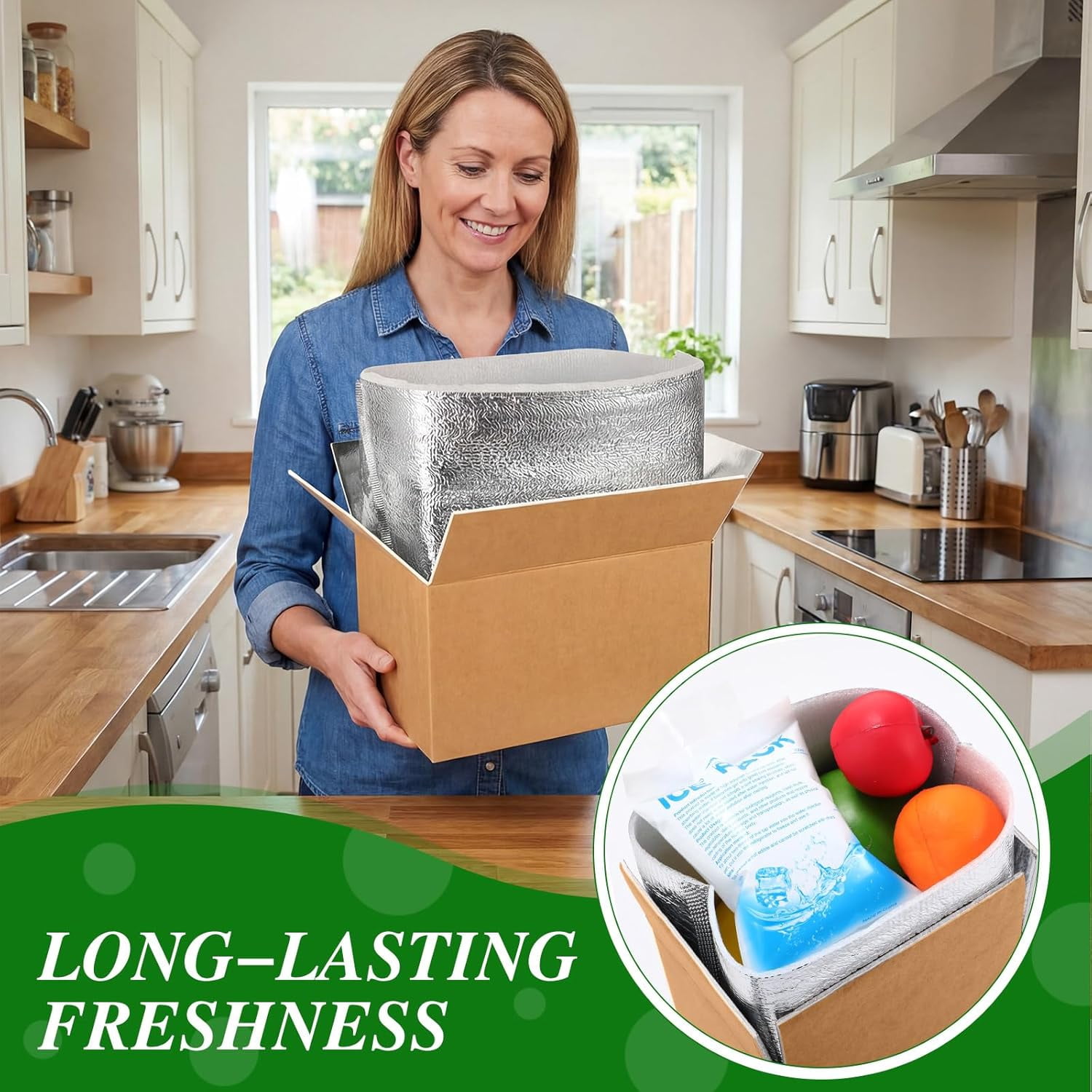 4 Pcs Thermal Insulated Shipping Boxes for Frozen Food with Ice Pack and Aluminum Foil Liner for Shipping Big Cold Pack Cooler Mailing Boxes for Moving Hot Frozen Food