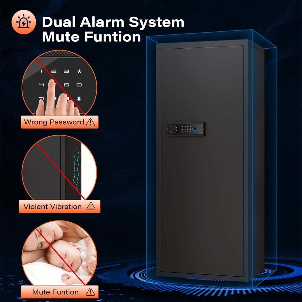 Biometric Fingerprint Gun Safe with LCD Screen and Silent Mode, 10-12 Gun Safe for Long Guns and Shotguns with 3 Magnetic Gun Slots and 3 Metal Storage Box