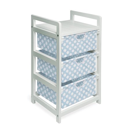 Three Bin Hamper or Storage Unit-Color:Blue & White Polka Dot