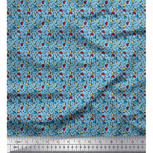 Soimoi Poly Georgette Fabric Scientific Lab Equipments Education Theme Print Fabric by The Yard 42 Inch Wide