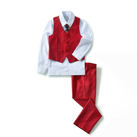 YuanLu 4 Piece Youth Kids Boys' Vest and Pants Set Dresswear Outfit Red Size 7