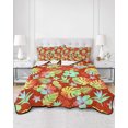 thumbnail image 2 of Quilt King Size Bedding Set, Red Tropical Plants Reversible Summer Quilt 3 Pieces, Country Summer Palm Leaves Flowers Lightweight Bedspreads Coverlets with 2 Pillow Shams for All Seasons, 2 of 5