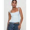 thumbnail image 3 of Women Lace Babydoll Tank Top Cap Sleeve See Throught Y2k Summer Going Out Crop Tops Light Blue M, 3 of 6