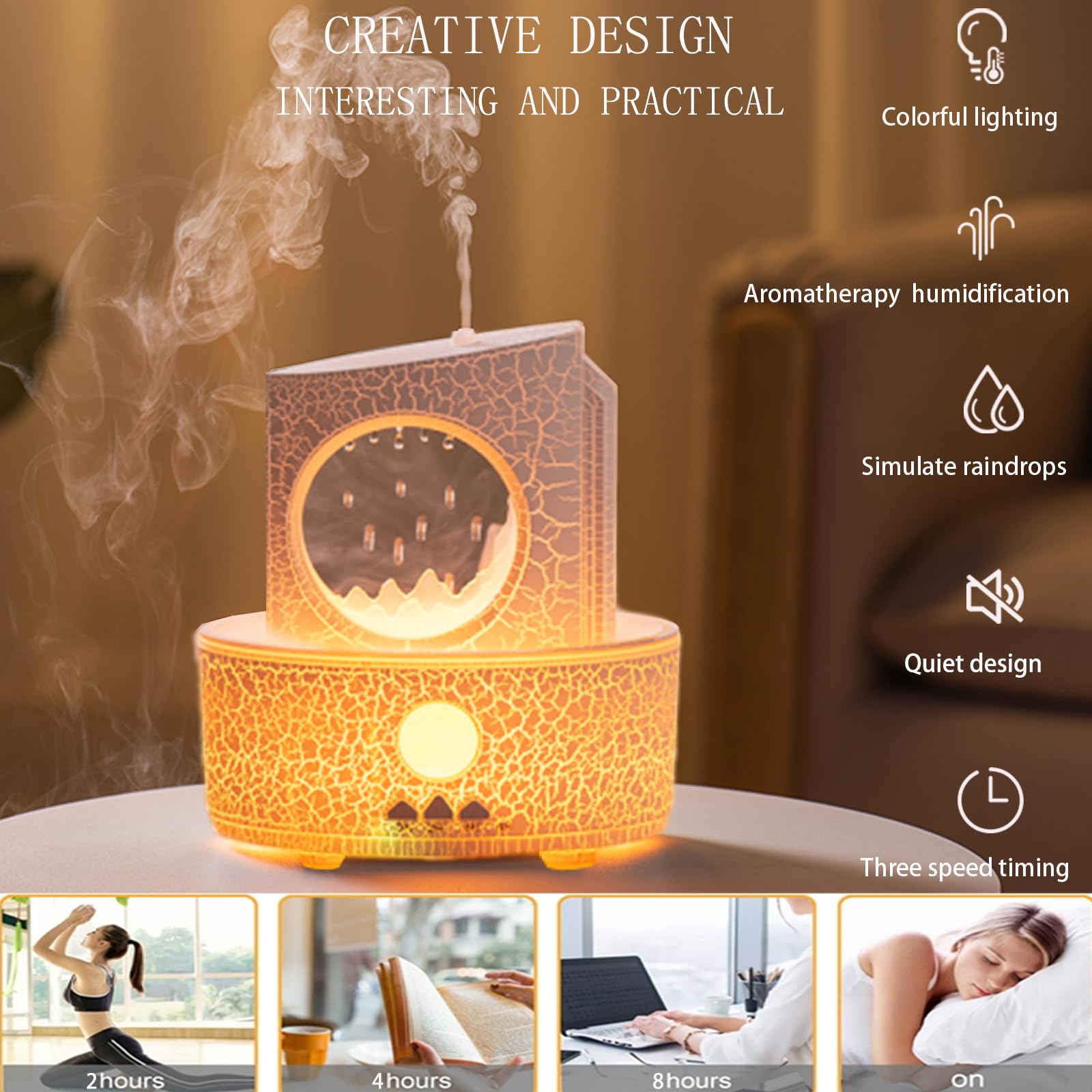 Aromatherapy Raindrop Diffuser & Humidifier, 3-in-1 Essential Oil Diffuser with 3 Color Changing Lights, 4 Timer Modes & Auto-Off, 300ml Quiet Ultrasonic Cool Mist Humidifier for Home, Office, Desk