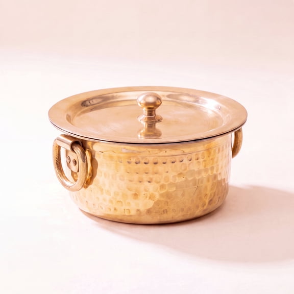P•TAL Brass Brass Patila/ Milk Topia with Lid Naturally Nonstick and Toxin Free Pasta Pot Multipurpose Cooking Pot (1 Quart)