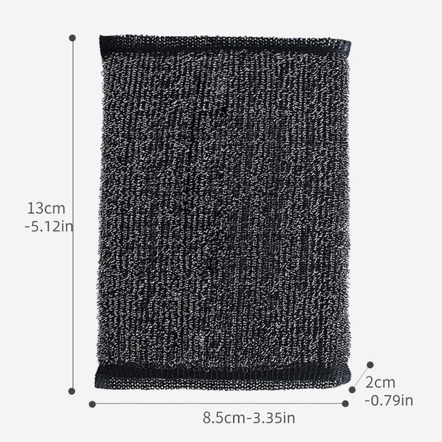 Stainless steel sponge and cleaning cloth for kitchen dishwashing and descaling. Made of rust-resistant stainless steel material, measuring 13cm x 8.5cm x 2cm. Suitable for cleaning tools and household items, with a convenient hanging rope for storage.
