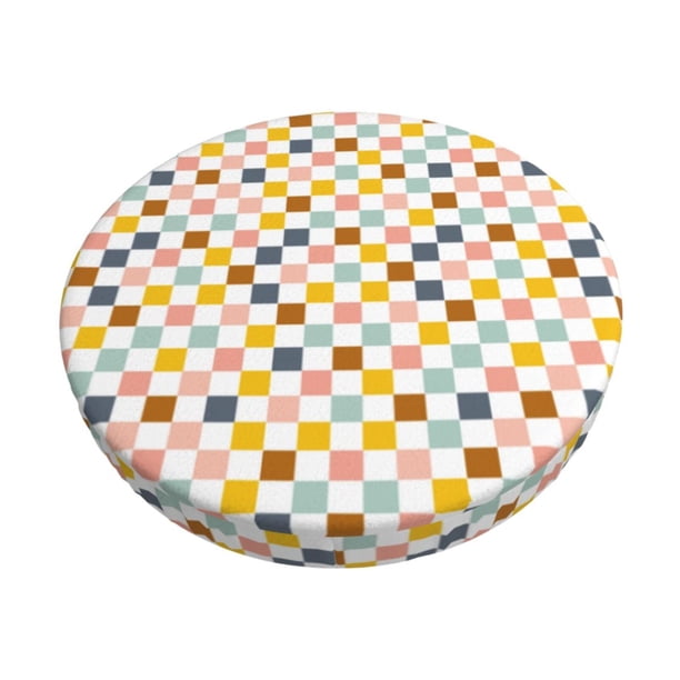 Balery Colorful Checkered 1 Fundas de asiento para taburete de bar redondo de tela de terciopelo ajustables que protegen de arañazos y manchas para sillas de 14 a 17 pulgadas.-13 inch