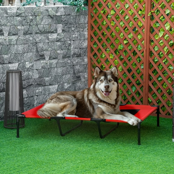 Pawhut 48" x 36" Elevated Folding Dog Cot Cooling Summer Pet Bed, Red