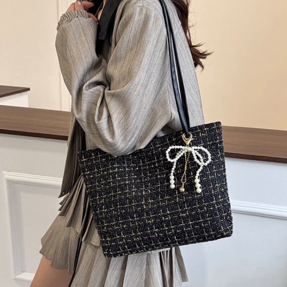 Checkered Shoulder Crossbody Handbag | Black, Red, White Faux Leather | Plaid Pattern, Adjustable Strap, Bow & Pearl Chain | Compact 27x24x9cm, Multi-Compartment, Lightweight, Elegant Purse for Women